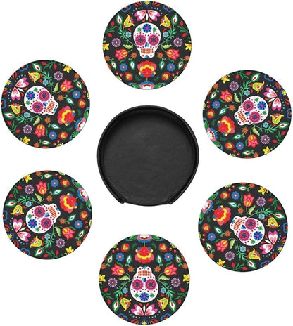 Skeleton Floral Cool Mexican Skull Coasters - Image 4