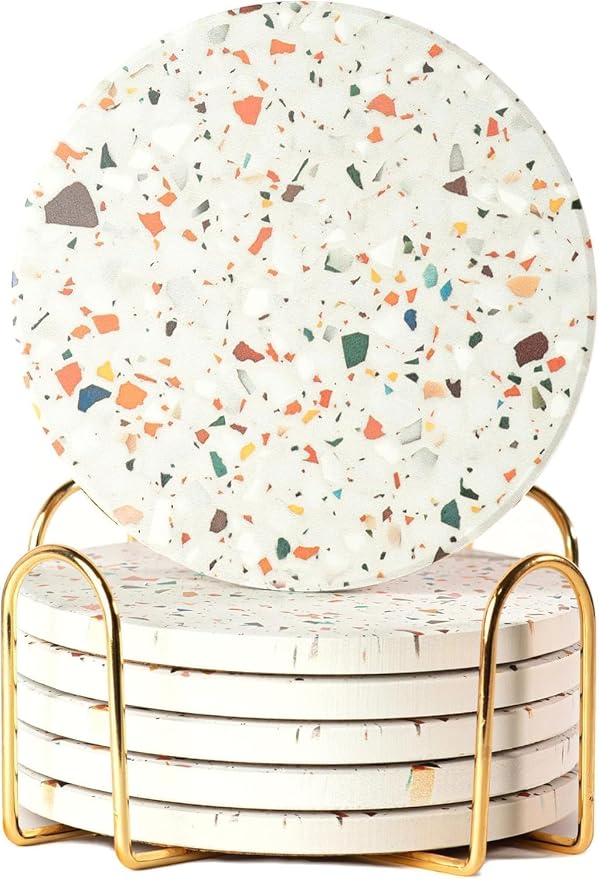Terrazzo Coasters Set of 6, Colorful Boho Absorbent Ceramic Coasters | Speckled by ilohaus