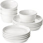 LE TAUCI Ceramic Plates and Bowls Set for 4, 12-Piece Ceramic Dinnerware Set, Farmhouse Dishes Set, Microwave & Dishwasher Safe, Stackable, 10" Dinner+8" Salad Plates+6" Bowls, White