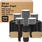 20 oz 500 Pack Coffee Cups with Lids and Sleeves, Straws, Hot Disposable To Go Travel Paper Cups Bulk for Office, Home Coffee Bar Accessories, Chocolate, Cocoa, Beverage (Black)