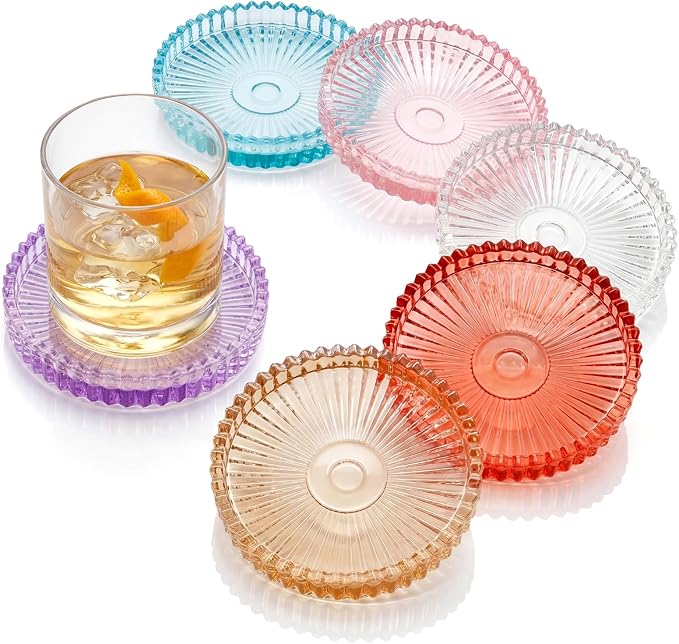 VIBRATITE 4 Inch Glass Coasters Set of 6, Crystal-Like Appearance by VIBRATITE
