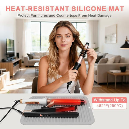 AMIJEAL Oversize Silicone Heat Resistant Mat for Hair Tools, Curling Iron Flat Iron Hair Straightener Holder Mat, Portable Hot Tools Cover Pad for Travel Vanity Salon(14.2" x 11.0")