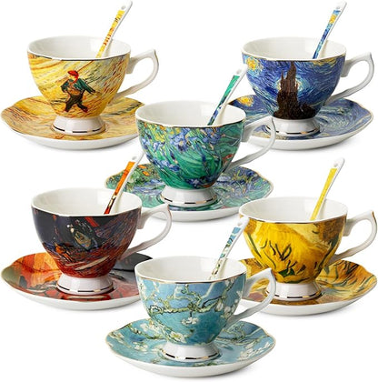 BTaT- Tea Cups and Saucers, 8 oz, Fine Porcelain Teacup Set by BrewToATea