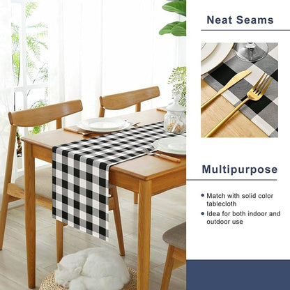Buffalo Plaid Table Runner Black and White 14W x 108L, 1 Piece | Waterproof - Image 4