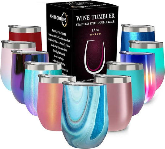 CHILLOUT LIFE 12 oz Stainless Steel Wine Tumbler by CHILLOUTLIFE