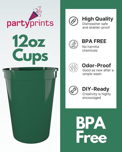 PartyPrints 100 Pack Small 10 to 12 oz Kelly Green Reusable Blank Plastic Cups - Image 2