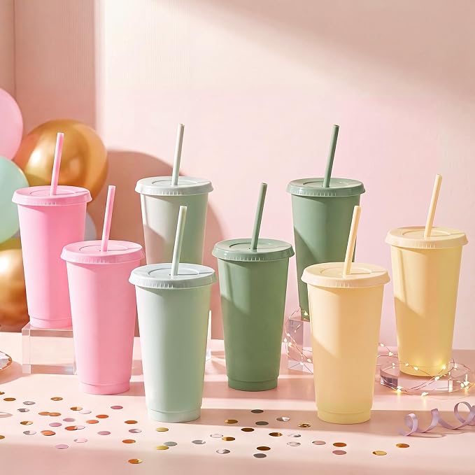 Skylety 24 Pcs Pink and Green Plastic Cups - Image 4