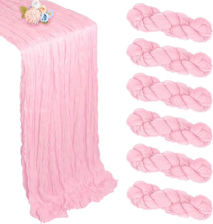 6 Pack Pink Cheesecloth Table Runner 35 x 120 Inch | Boho Gauze Cheese Cloth by Pepmily