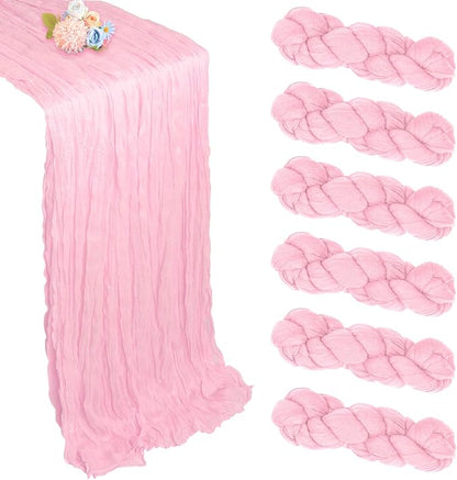 6 Pack Pink Cheesecloth Table Runner 35 x 120 Inch | Boho Gauze Cheese Cloth by Pepmily