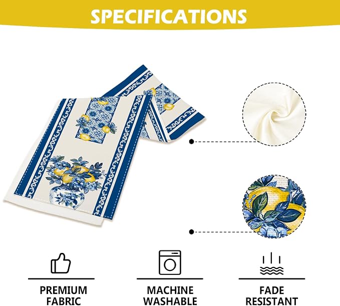 Summer Amalfi Coast Lemon Floral Table Runner Flowers Burlap Table Runners - Image 6