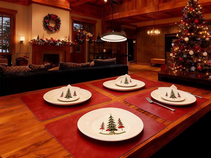 Classic Red Leather Effect Placemats Set of 6, Vinyl Faux Leather Place mats - Image 9