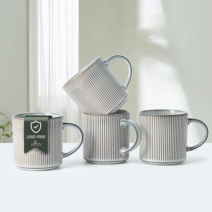 MONITO 16Oz Coffee Mugs Set of 4, Rustic Ceramic Coffee Cups Set by MONITO