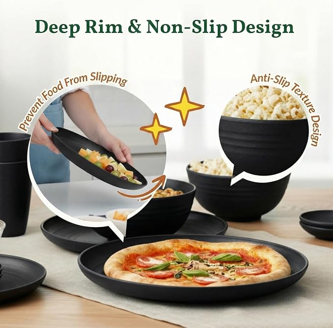 Plates and Bowls Sets, 40-Piece Modern Wheat Straw Dinnerware Sets - Image 4