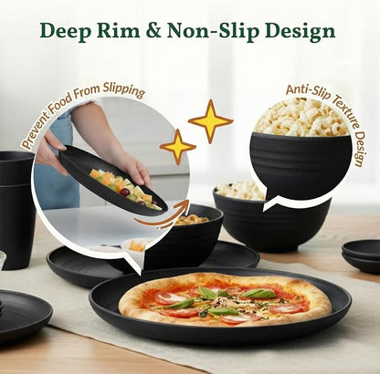Plates and Bowls Sets, 40-Piece Modern Wheat Straw Dinnerware Sets - Image 4