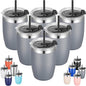 VEGOND Stainless Steel 12 oz Tumblers bulk Vacuum Insulated Double Wall Travel Tumbler with Lid and Straw Reusable Tumbler, Grey 6 pack