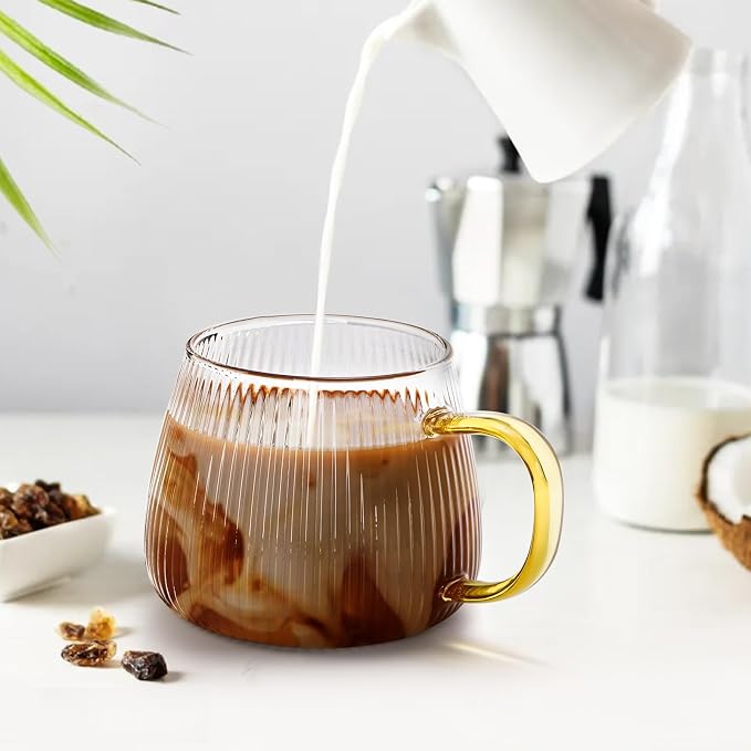 AVLA 6 Pack Glass Coffee Mugs, 16 OZ Unique Vertical Stripes Coffee Cup - Image 3