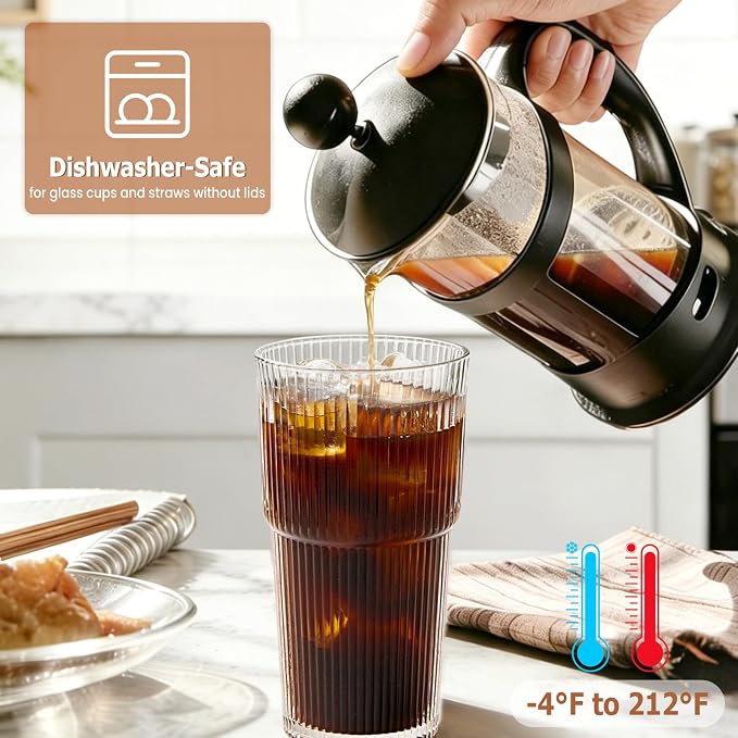 TUZAZO 20 Oz Ribbed Glass Coffee Tumblers - Image 5