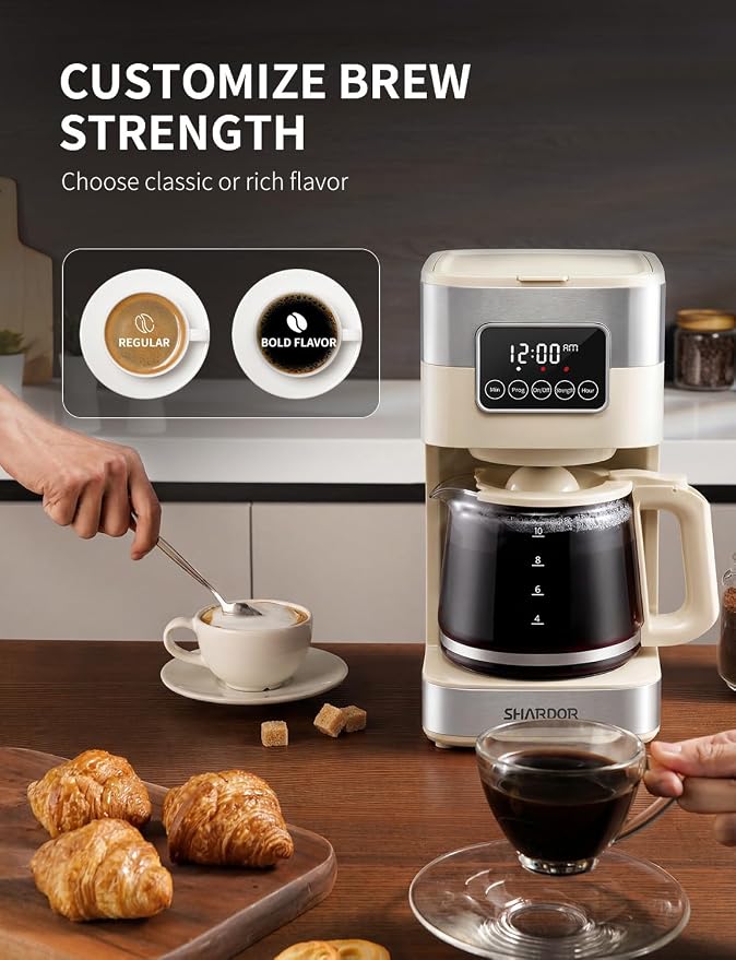 SHARDOR 10-Cup Programmable Coffee Maker, Regular & Strong Brew Drip Coffee - Image 4