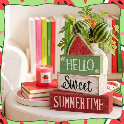 Moucuny 4 Pcs Summer Wooden Table Decor Watermelon Tiered Tray Decor Farmhouse - Image 4