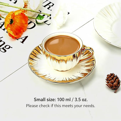 Espresso Cups with Saucers, 3.5 OZ Gold Ceramic Coffee Cup Set of 6, Demitasse - Image 8