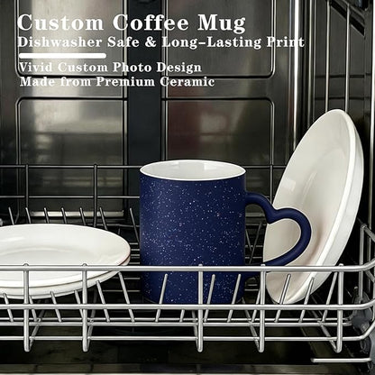 Custom Color Changing Mug,Personalized Photo Logo Text Print,Hidden Image Shows with Hot Drinks,Heart Shaped Handle Ceramic Coffee Cup,Home Office,for Valentine's Day (Dark Blue Starry)