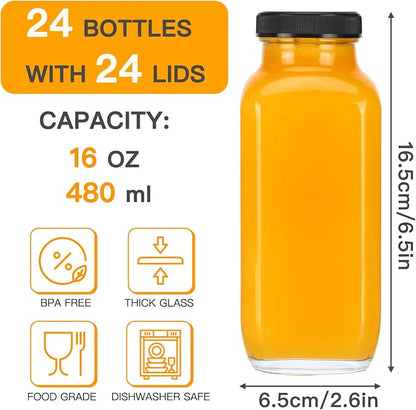 CUCUMI 24pcs 16oz Glass Juice Bottles - Image 2