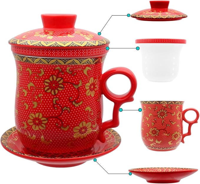 Porcelain Tea Cup with Infuser Lid and Saucer Sets by Unknown
