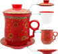 Porcelain Tea Cup with Infuser Lid and Saucer Sets by Unknown