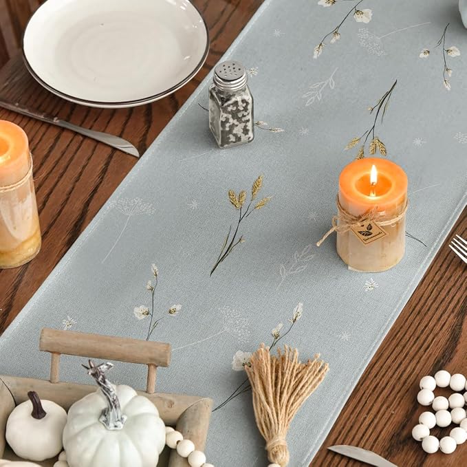 Artoid Mode 210 GSM Fall Table Runner 13x72 Inch Home Party Decor | Light Blue - Image 7