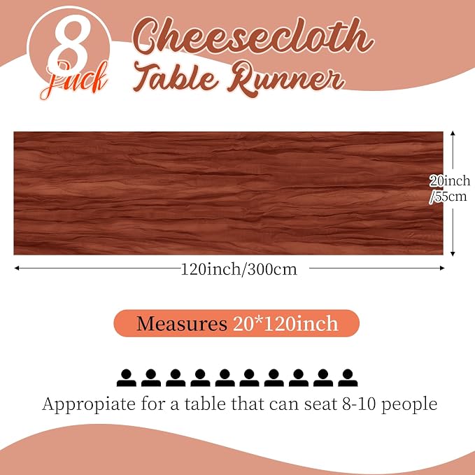 8 Pack Terracotta Cheesecloth Table Runners 20x120 Inch Gauze Table Runner - Image 2