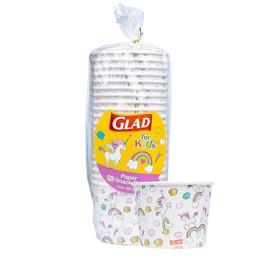 Glad for Kids Unicorns Disposable Paper Snack Bowls, 12 Oz, cut-resistant bowls by GladTrashFoodStorage