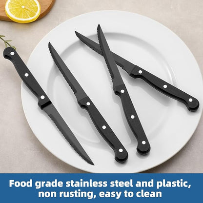 Black Steak Knives Set of 8, Sharp Triple Rivet Steak Knife, High-Carbon - Image 3