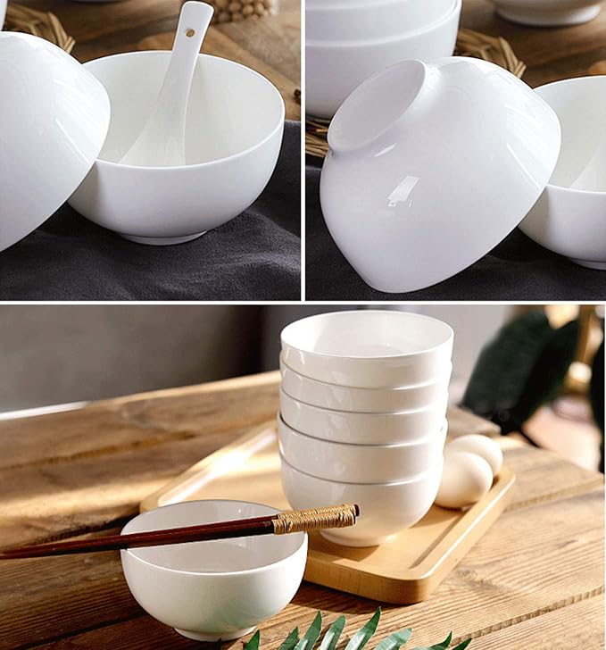 Foraineam 12 Pack 5 Inch Porcelain Bowls 14 Ounce White Round Bowl Set - Image 4