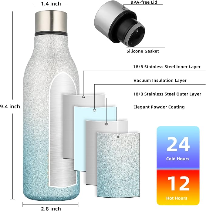 BJPKPK 18oz Insulated Water Bottle, Stainless Steel Bottle - Image 3