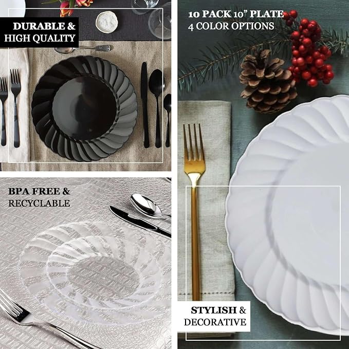 Efavormart 12-Pack 7.5" White Flair Rim Plastic Salad Dessert Plates, Elegant - Image 4