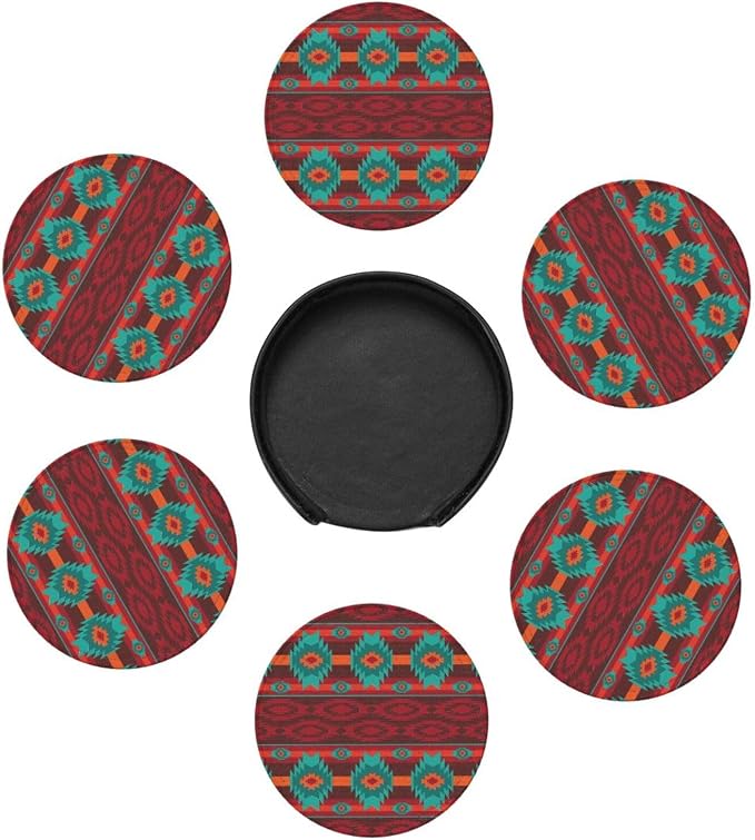 Southwest Southwestern Navajo Abstract Aztec Drinking Coasters PU Leather - Image 3