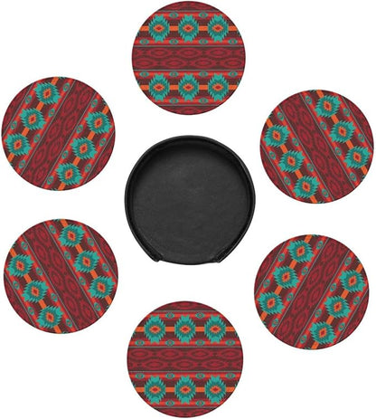 Southwest Southwestern Navajo Abstract Aztec Drinking Coasters PU Leather - Image 3