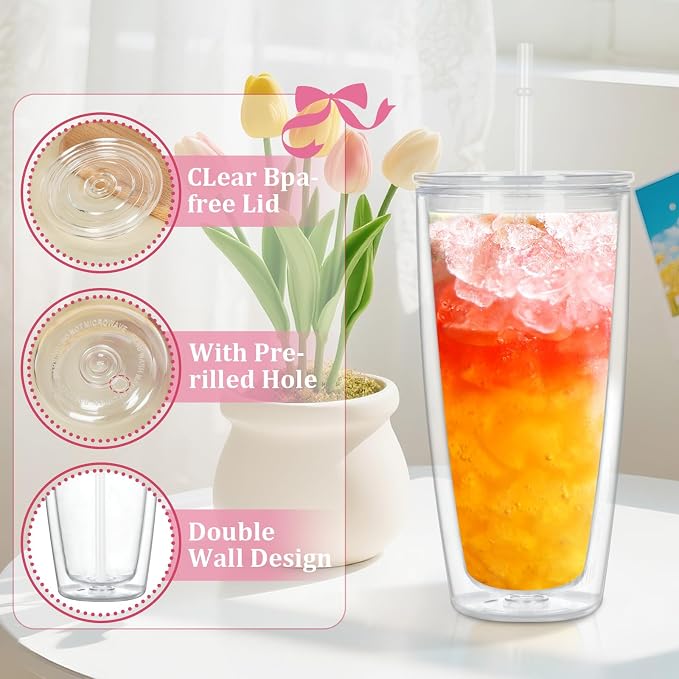 24 Oz Acrylic Snowglobe Tumbler, 4 Pack Pre-Drilled Double Wall Plastic - Image 5
