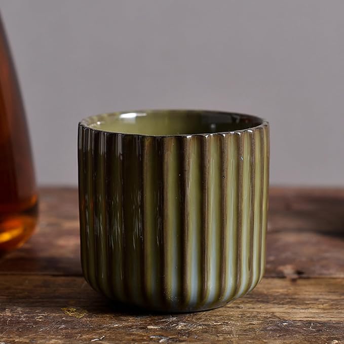 Vintage Ceramic Mug, Japanese Tea Cup 6oz Striped Cup No Handle Drinking Cup - Image 3