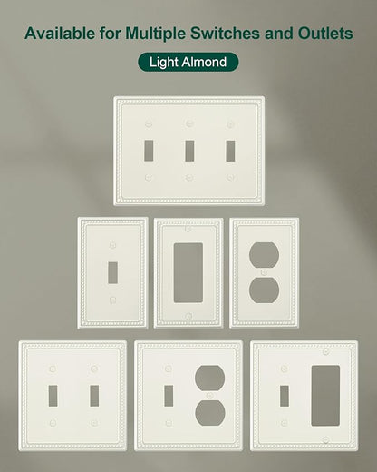 4-Pack Single Toggle Light Switch Cover Plate, Pearls Decorative Switch Plate Covers, Light Almond 1 Gang Metal Wall Plate, Corrosion Resistant
