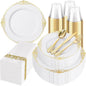 350 Pcs White Gold Plates for Wedding | White Party Plates Set for 50 Guests by Hioasis