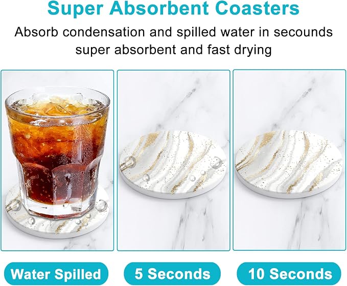 Coasters for Drinks, Kitchen Home Decor Housewarming Gift, Round 4 in - Image 3