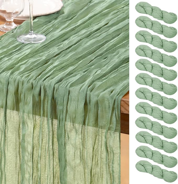 DeZerlor Sage Green Cheesecloth Table Runners 12 Pack Summer Boho Runners | by DeZerlor