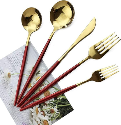 Red Gold Silverware Set, JASHII 20-Piece Stainless Steel Satin Finish Flatware - Image 3