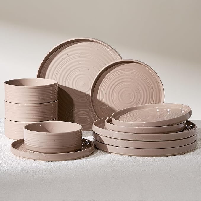 Stoneware Dinnerware Sets for 4, Plates and Bowls, Chip & Scratch Resistant by FamiwarePremium