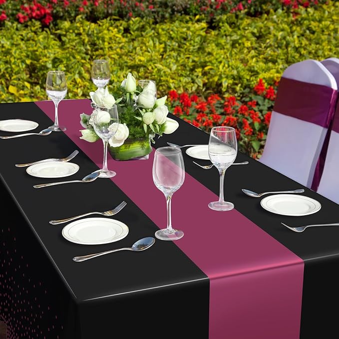 3Pcs Black and Maroon Purple Tablecloth Party Decorations, Plastic Black Table - Image 6