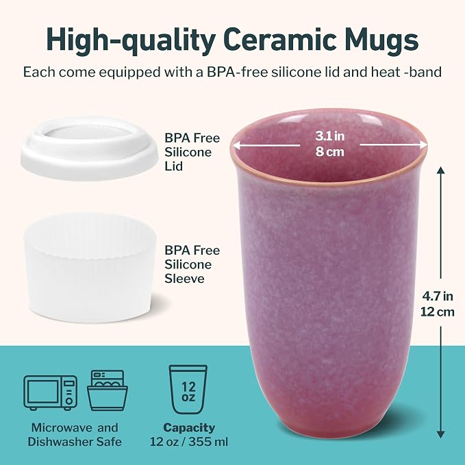 NOVA CERAMICS Coffee Travel Mug – Cup Holder Friendly Travel Mug– Microwave & - Image 3