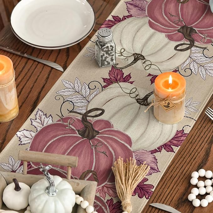 Artoid Mode 210 GSM Fall Table Runner 13x36 Inch Home Party Decor | Pink - Image 7