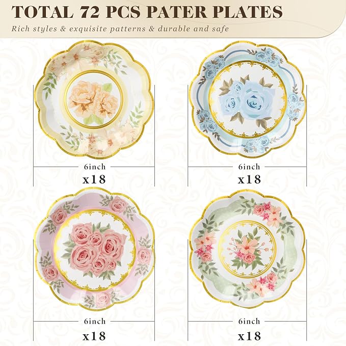 72 Pcs 6 Inch Floral Paper Plates - Image 3