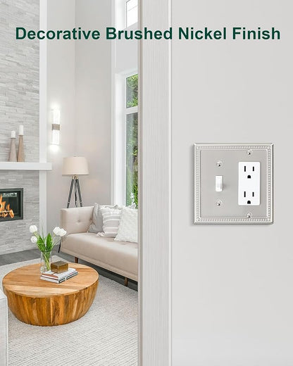 2-Pack Combo Toggle/Decorator Light Switch Cover Plate, Pearls Decorative Metal Wall Switch Plates and Outlet Covers, Brushed Nickel